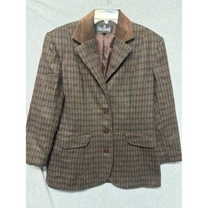 VTG JL Colebrook Plaid Blazer Jacket Suede Elbow Patches Collar Women's Large